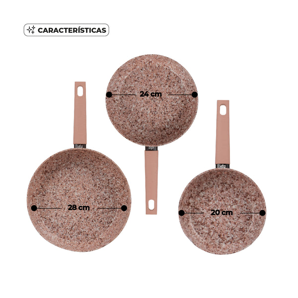 Queen Sense Set Sartenes Granito Advance 3 Piezas Con Mango Suave