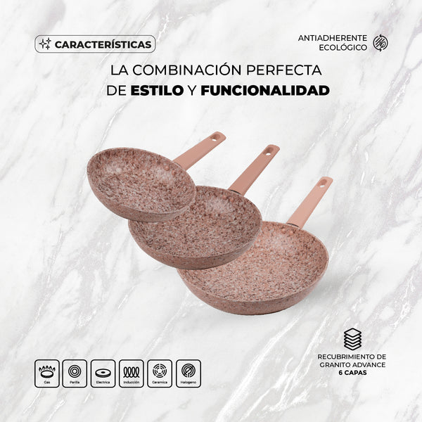 Queen Sense Set Sartenes Granito Advance 3 Piezas Con Mango Suave