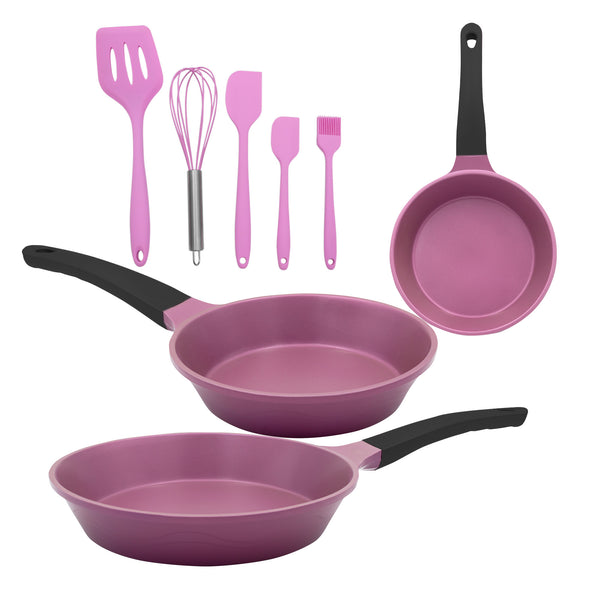 queen sense Set Sartenes Morados Antiadherentes Con Utensilios Silicon