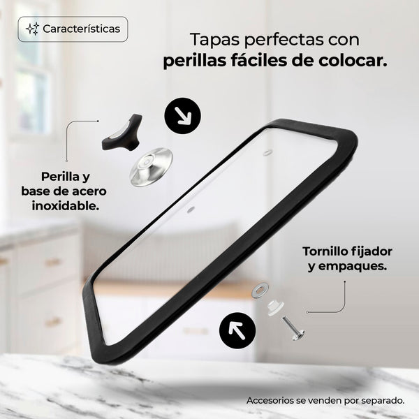 Queen Sense Tapa De Vidrio Rectangular 28cm Silicona Antivapor Universal