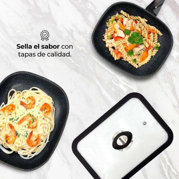 Queen Sense Tapa De Vidrio Rectangular 28cm Silicona Antivapor Universal