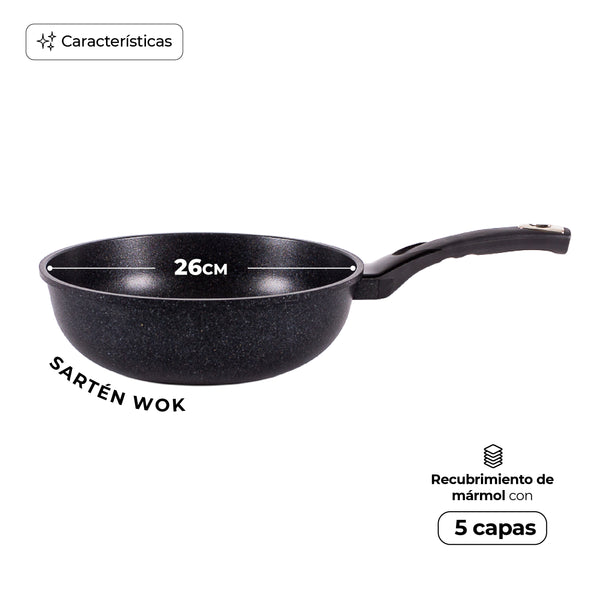 Queen Sense Wok Queen Sense Mármol Hondo 26 Cm Antiadherente