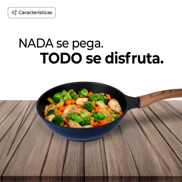 Queen Sense Wok Sartén Antiadherente Titanio Inducción 24cm Azul