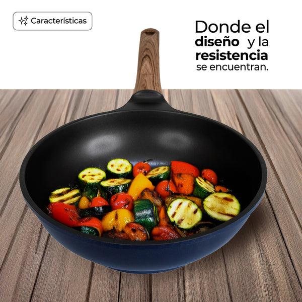 Queen Sense Wok Sartén Antiadherente Titanio Inducción 24cm Azul