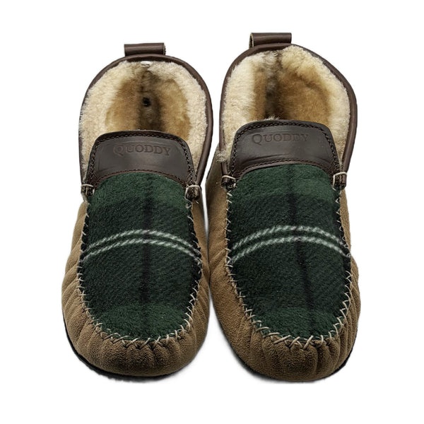 Quoddy LE Men’s Dorm Boot Slipper: Green Plaid Chestnut