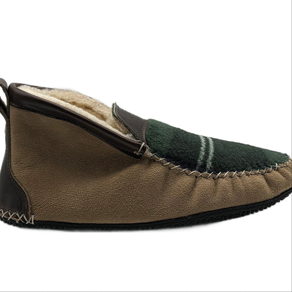 quoddy LE Men’s Dorm Boot Slipper: Green Plaid Chestnut