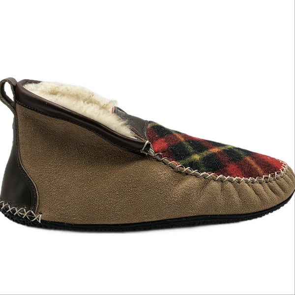 quoddy LE Men’s Dorm Boot Slipper: Red Plaid Chestnut