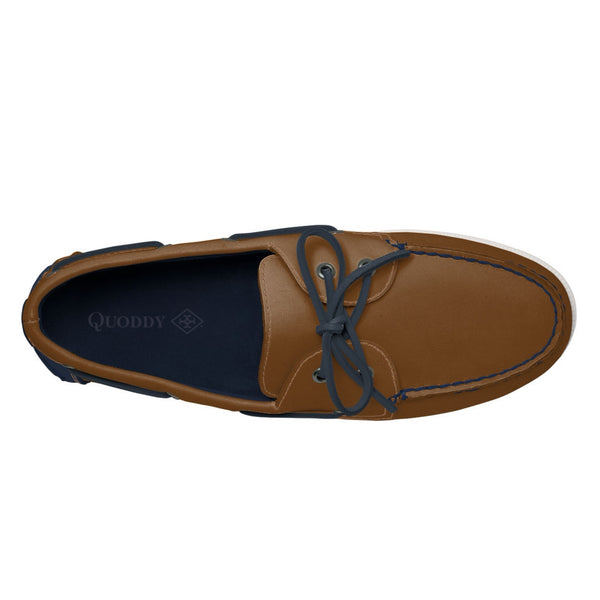 Quoddy Men’s 2 Eyelet LE Boat Shoe: Dk Brown/Denim Navy