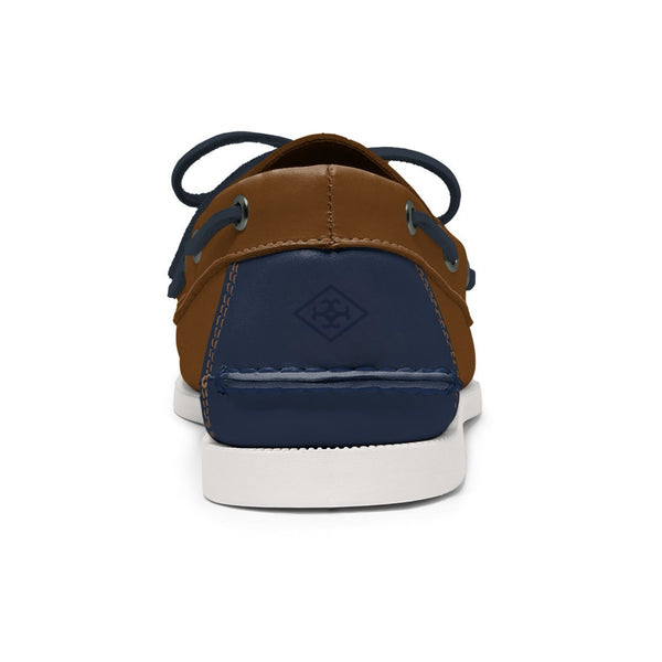 Quoddy Men’s 2 Eyelet LE Boat Shoe: Dk Brown/Denim Navy