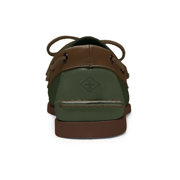 Quoddy Men’s 2 Eyelet LE Boat Shoe: Dk Green/Brown Brick