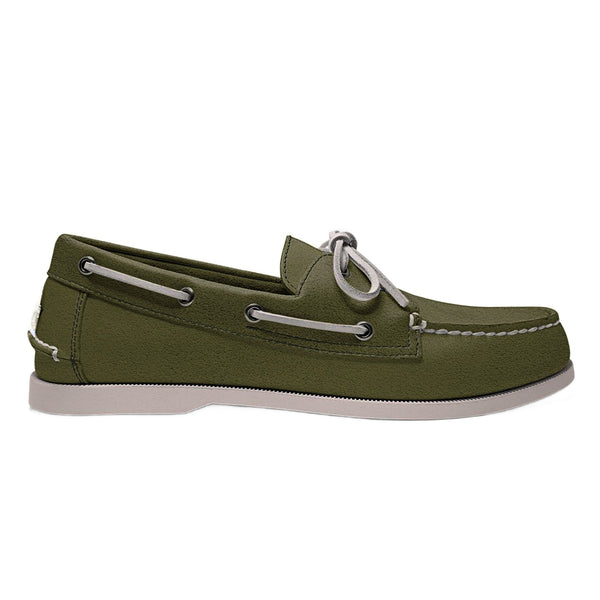 quoddy Men’s 2 Eyelet LE Boat Shoe: Green Jacket Suede