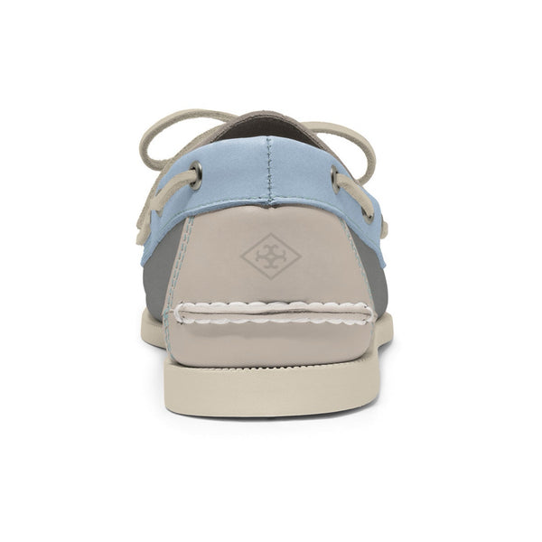 Quoddy Men’s 2 Eyelet LE Boat Shoe: Grey/Ivory/Lt Blue