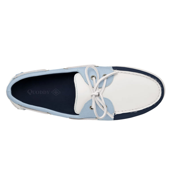 Quoddy Men’s 2 Eyelet LE Boat Shoe: Navy/White/Lt Blue