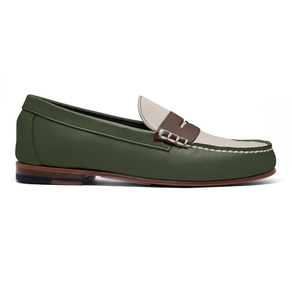 quoddy Men's Penny Loafer Classic LE: Green/Brown/Ivory