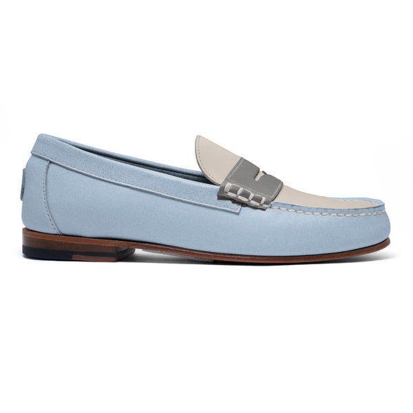 quoddy Men's Penny Loafer Classic LE: Light Blue/Grey/Ivory