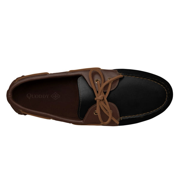 Quoddy Men’s 2 Eyelet LE Boat Shoe: Black Brown