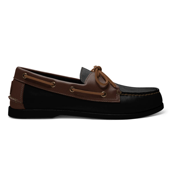 quoddy Men’s 2 Eyelet LE Boat Shoe: Black Brown