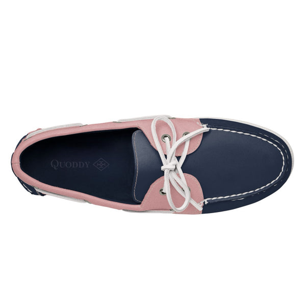 Quoddy Men’s 2 Eyelet LE Boat Shoe: Navy/Pink