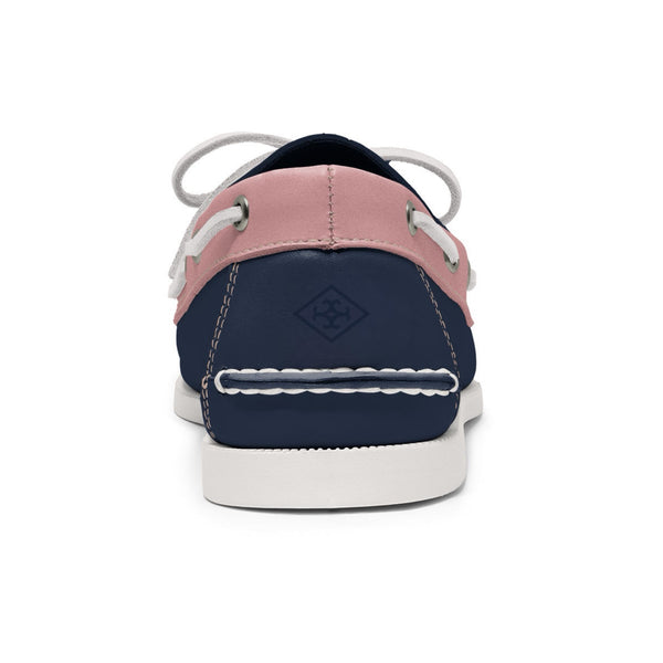 Quoddy Men’s 2 Eyelet LE Boat Shoe: Navy/Pink