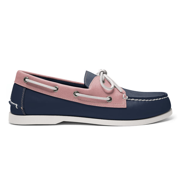 quoddy Men’s 2 Eyelet LE Boat Shoe: Navy/Pink