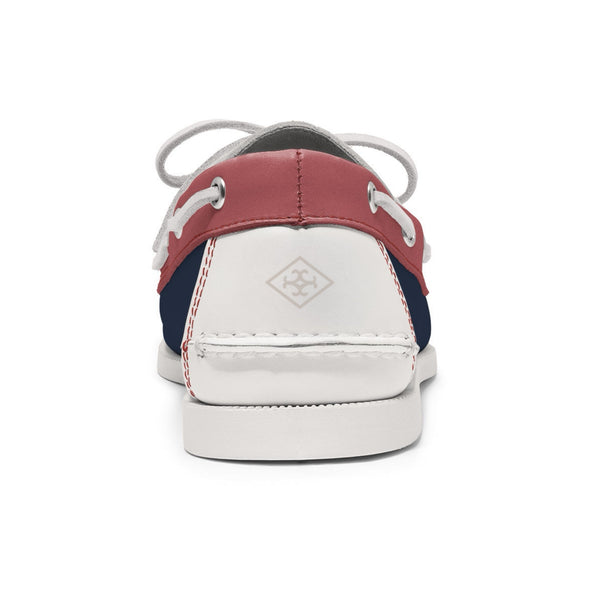 Quoddy Men’s 2 Eyelet LE Boat Shoe: Navy/White/Pink