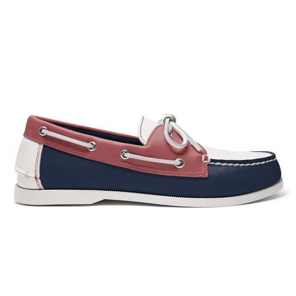 quoddy Men’s 2 Eyelet LE Boat Shoe: Navy/White/Pink