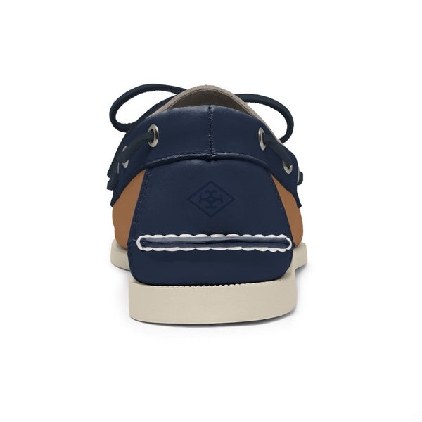 Quoddy Men’s 2 Eyelet LE Boat Shoe: Tan/Ivory/Navy