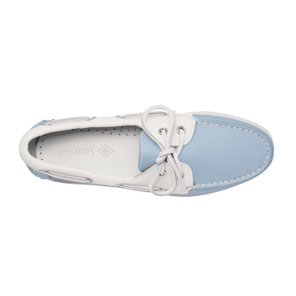 Quoddy Women's 2 Eyelet LE Boat Shoe: Lt Blue/White