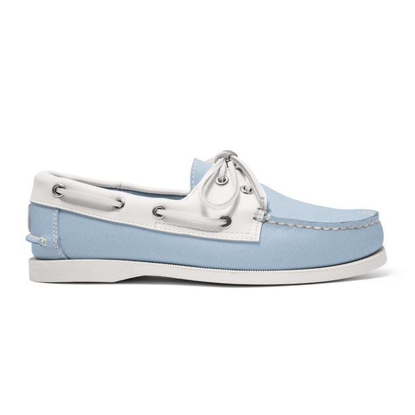 quoddy Women's 2 Eyelet LE Boat Shoe: Lt Blue/White