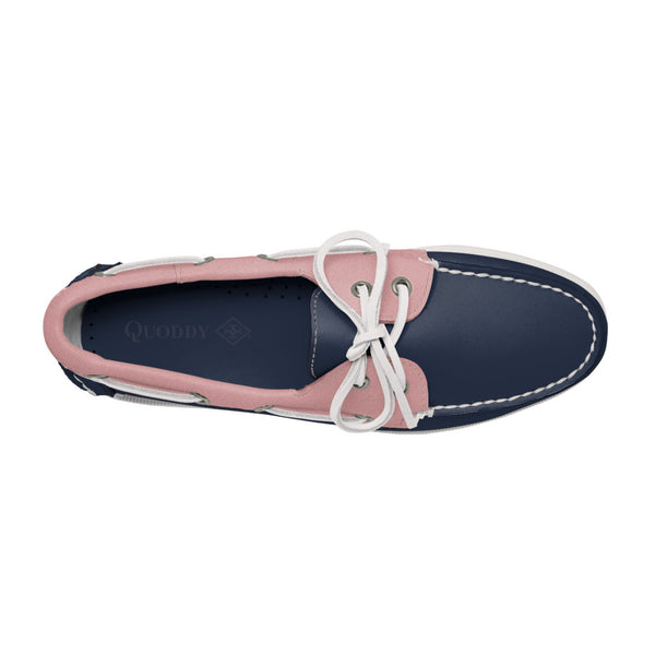 Quoddy Women's 2 Eyelet LE Boat Shoe: Navy/Pink