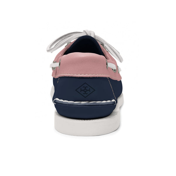 Quoddy Women's 2 Eyelet LE Boat Shoe: Navy/Pink