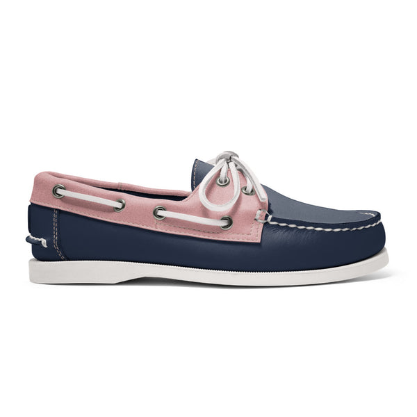 quoddy Women's 2 Eyelet LE Boat Shoe: Navy/Pink