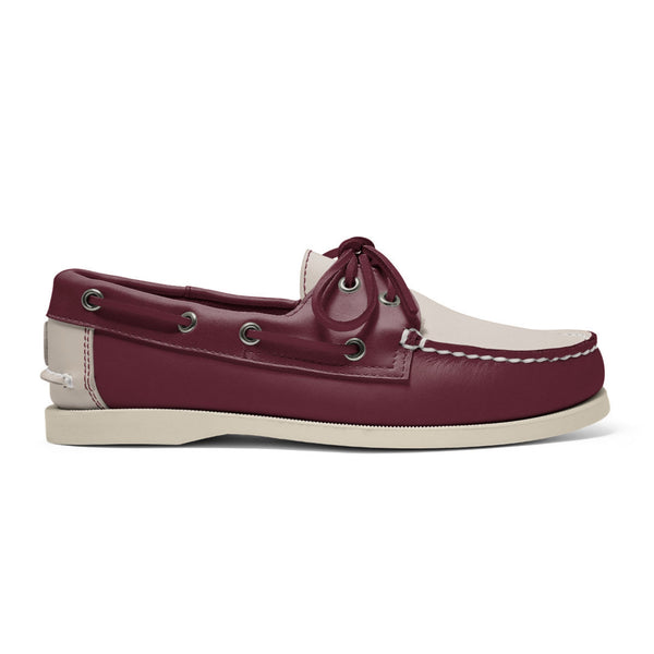 quoddy Women's 2 Eyelet LE Boat Shoe: Burgundy/Ivory