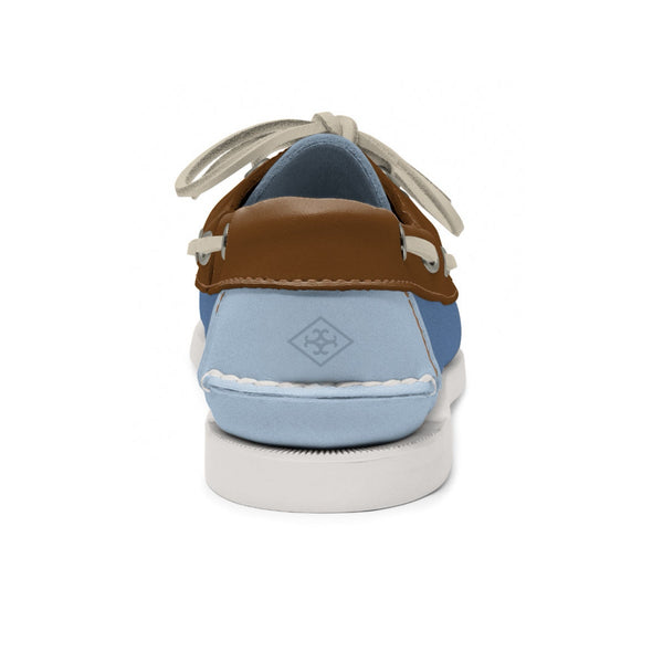 Quoddy Women's 2 Eyelet LE Boat Shoe: Light Brown/Light Blue