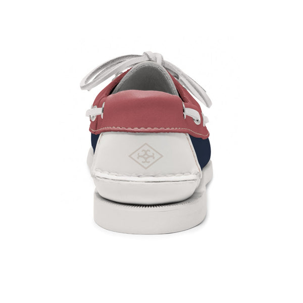 Quoddy Women's 2 Eyelet LE Boat Shoe: Navy/White/Pink