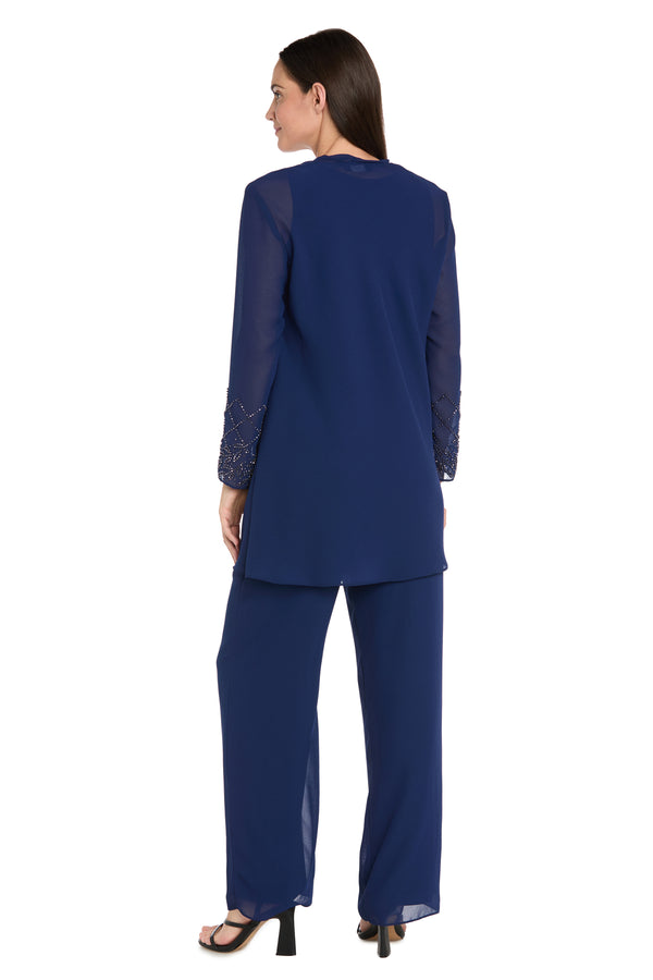 R&m Richards 3-Piece Georgette Pantsuit With Caviar Beading