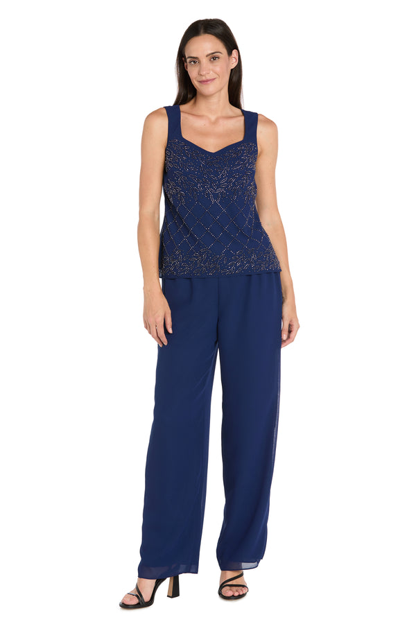 R&m Richards 3-Piece Georgette Pantsuit With Caviar Beading