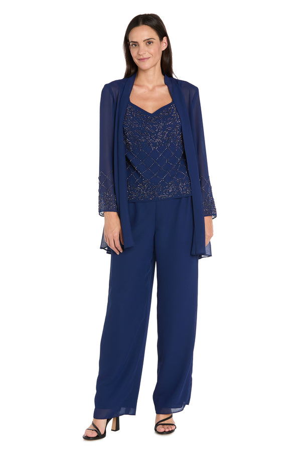 r&m richards 3-Piece Georgette Pantsuit with Caviar Beading