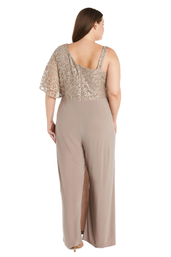 R&m Richards Asymmetric Evening Jumpsuit With Lace And Sequins - Plus