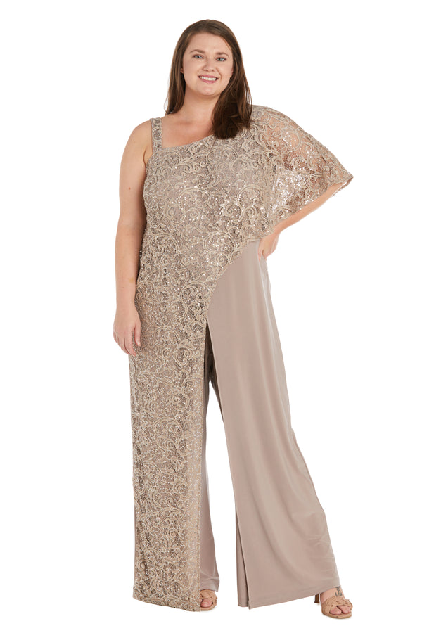 r&m richards Asymmetric Evening Jumpsuit with Lace and Sequins - Plus