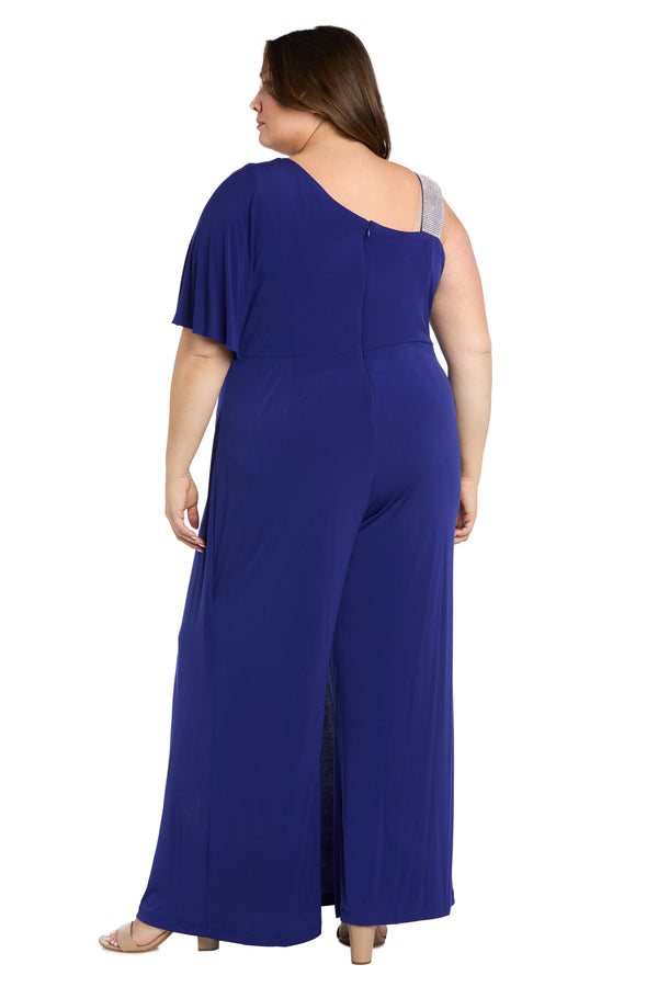 R&m Richards Asymmetric Jumpsuit With Overlay And Rhinestone Shoulder Strap - Plus