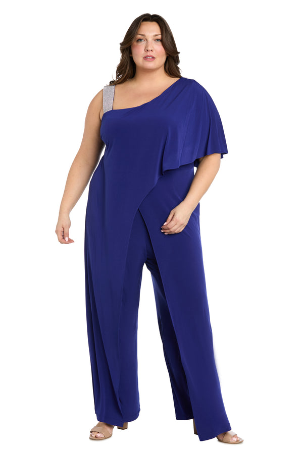 r&m richards Asymmetric Jumpsuit with Overlay and Rhinestone Shoulder Strap - Plus