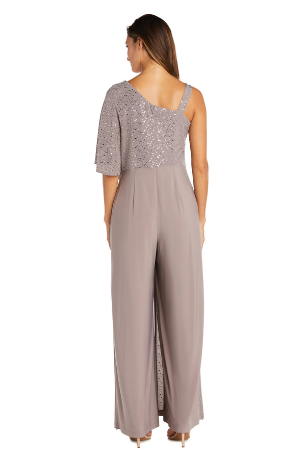 R&m Richards Asymmetric Jumpsuit With Sequined Overlay And Draped Shoulder