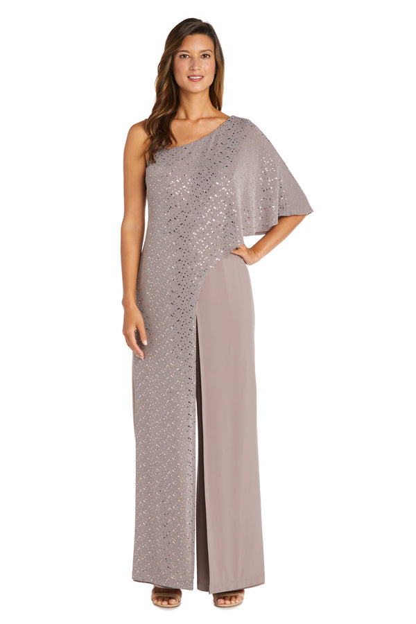 R&m Richards Asymmetric Jumpsuit With Sequined Overlay And Draped Shoulder