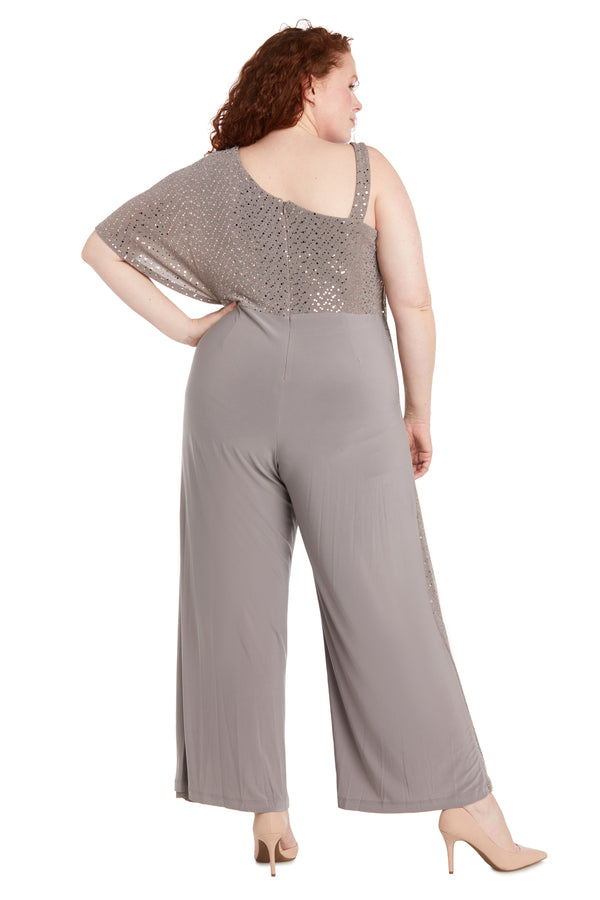 R&m Richards Asymmetric Jumpsuit With Sequined Overlay And Draped Shoulder - Plus