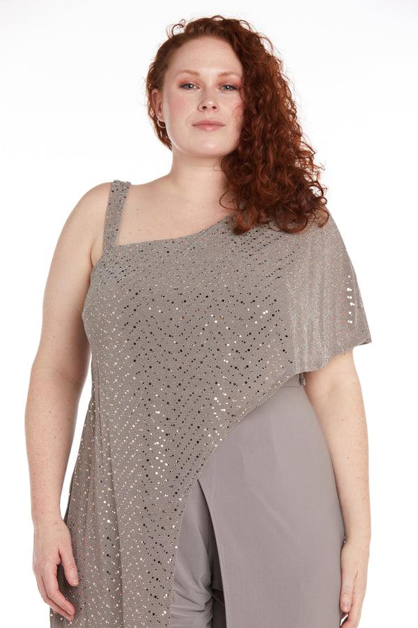 R&m Richards Asymmetric Jumpsuit With Sequined Overlay And Draped Shoulder - Plus