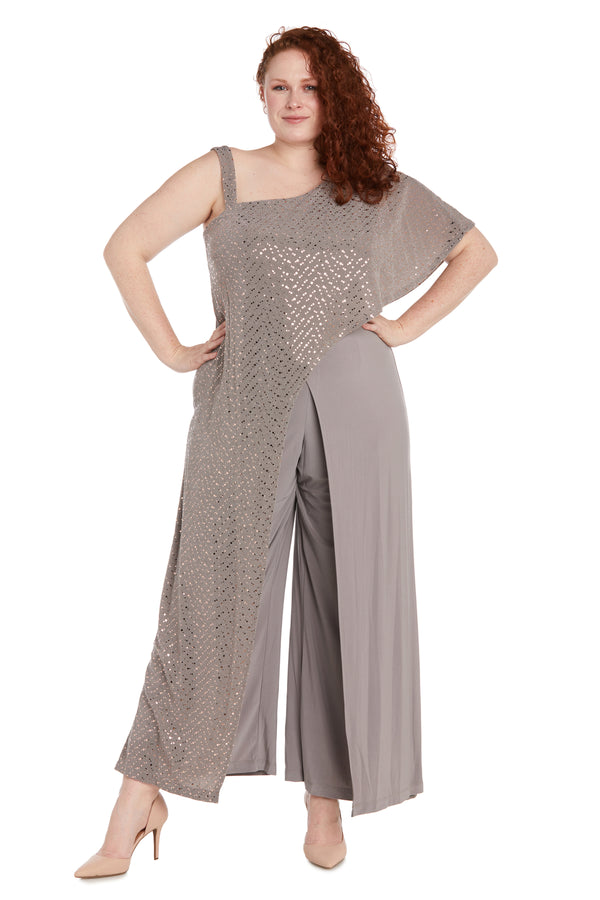 R&m Richards Asymmetric Jumpsuit With Sequined Overlay And Draped Shoulder - Plus