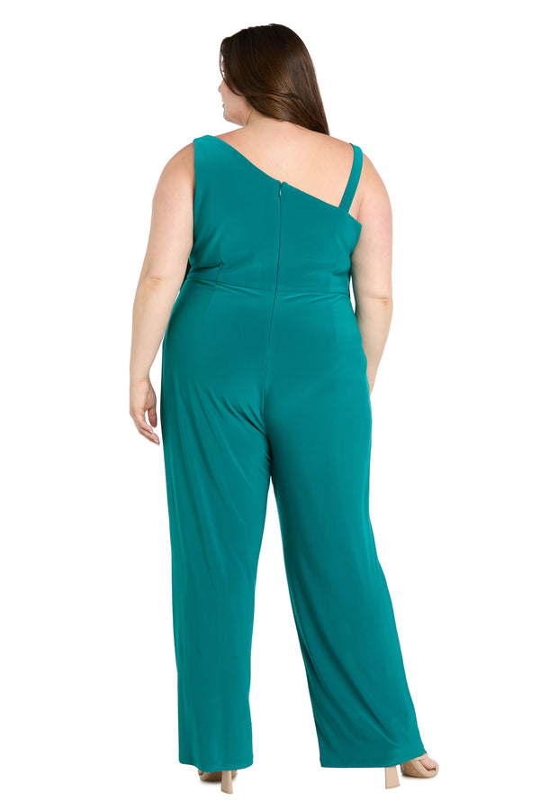 R&m Richards Asymmetrical Draped Jade Jumpsuit - Plus