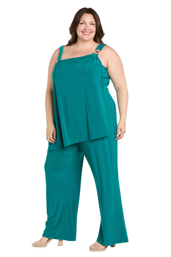 r&m richards Asymmetrical Draped Jade Jumpsuit - Plus