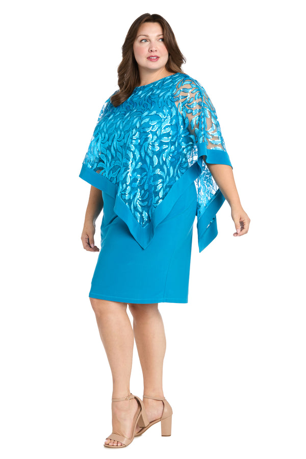 R&m Richards Asymmetrical Sequin Patterned Poncho Dress - Plus